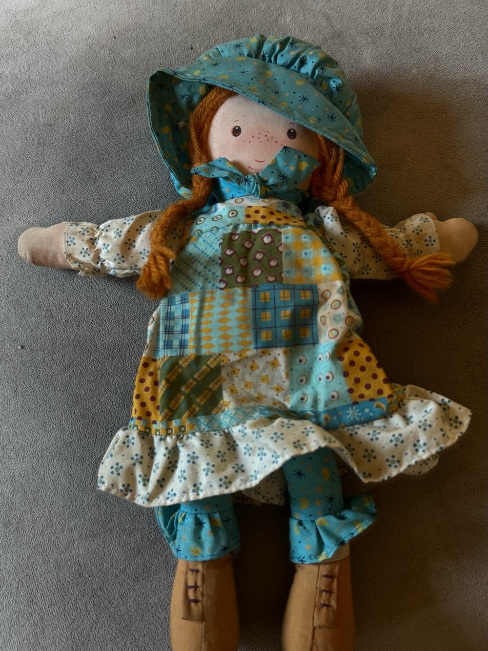 Vintage Holly Hobbie rag doll Handmade Style Blue Patchwork 1974 Cleveland inc
